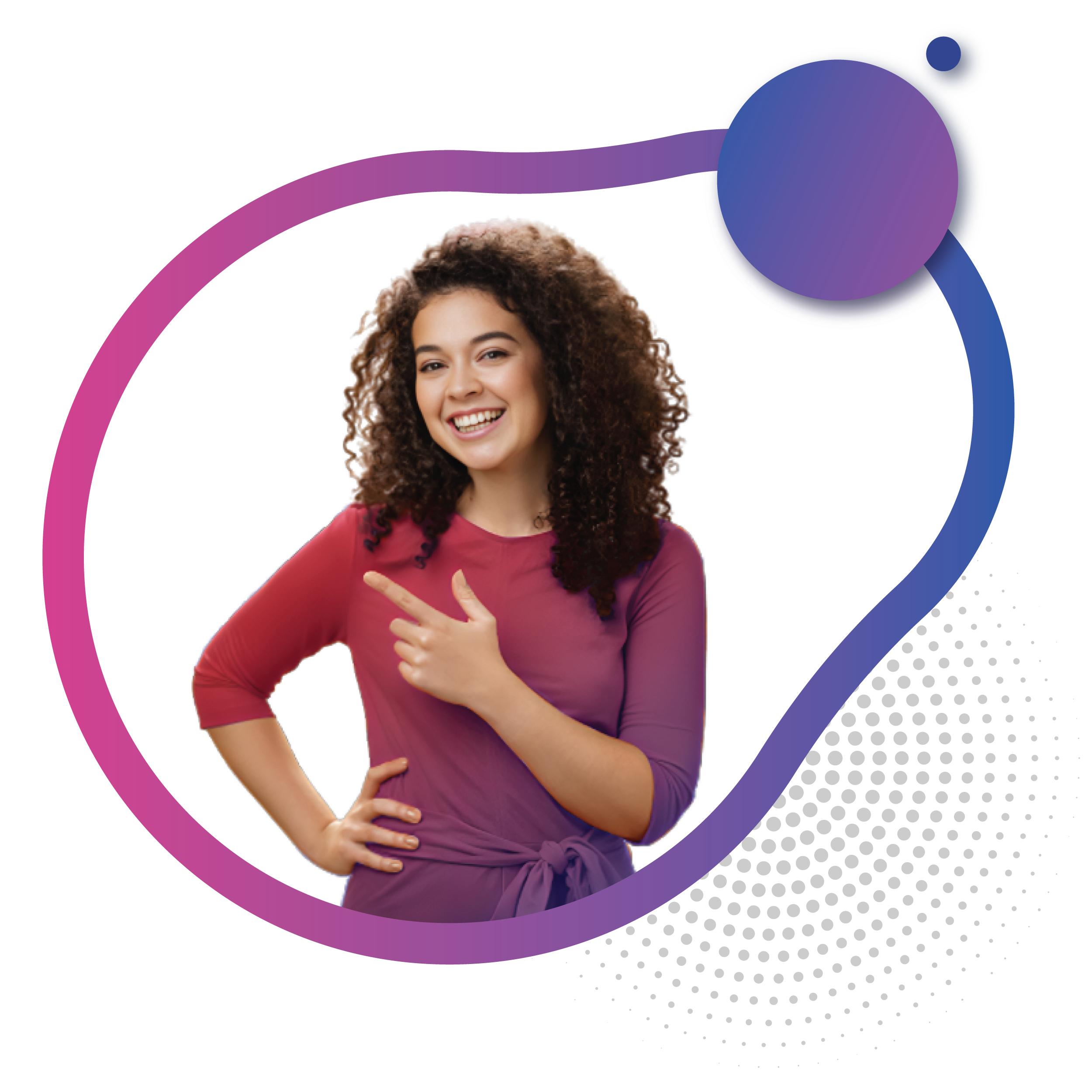 A girl pointing to the top online eSIM service provider.